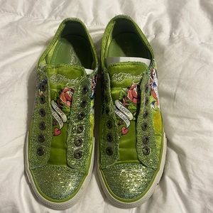 Ed Hardy Green Satin Sneaker Size 7